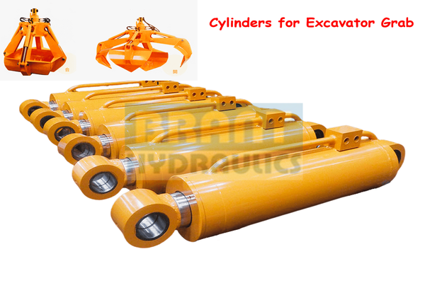 Hydraulic cylinders for excavator grab